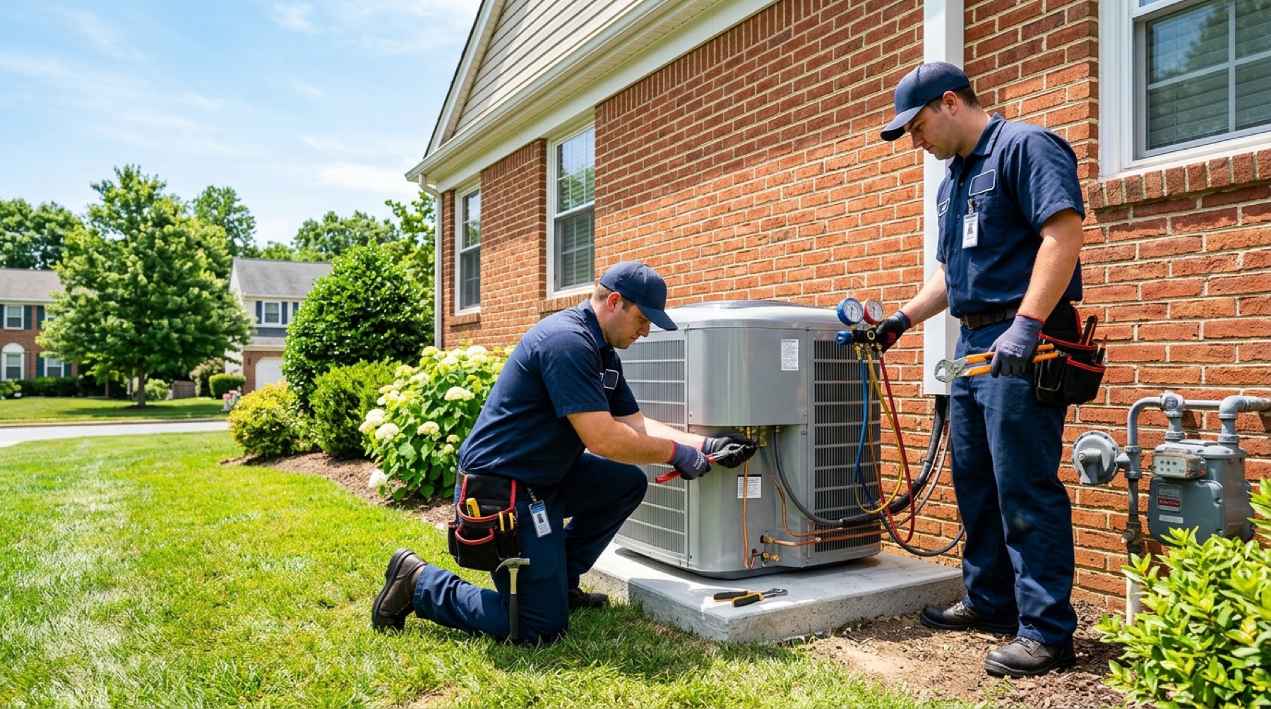 Technicians installing a new AC unit in Frederick County, MD